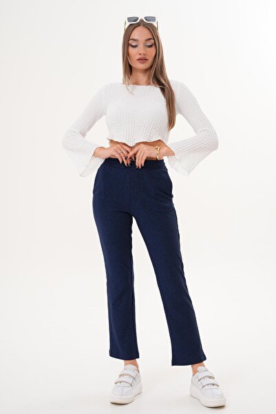 ŞİMAL Women's Glitter Detailed Wide Leg Pants 255082 -