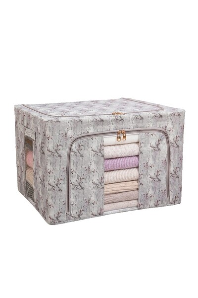 Flippy Storage Box, Flippy, 66L, Textile, 50 x 40 x 33 cm, for Clothes and Underwear, Spring Flowers, Gray