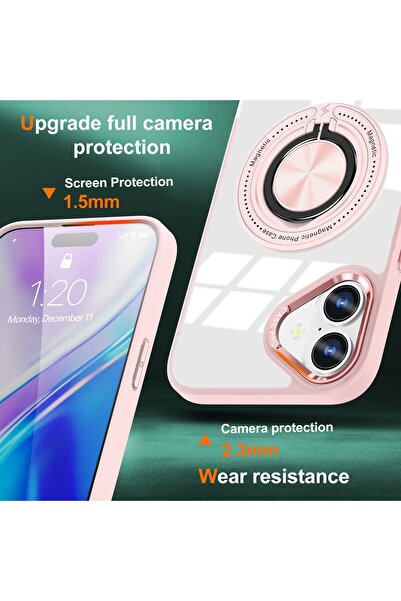 Flippy Προστατευτική θήκη TPU, Flippy, για iPhone 16, Magsafe, Περιστρεφόμενος μαγνητικός δακτύλιος, Διαφανής-Ροζ