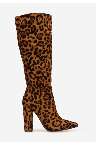 B T Shoes Leopardí kozačky na podpatku Zentha