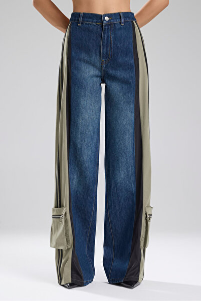 tw3 Γυναικείο τζιν παντελόνι με λεπτομέρεια σχεδίασης με ρίγες