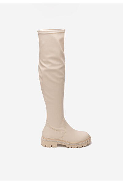 B T Shoes Béžové kozačky nad koleno Niko