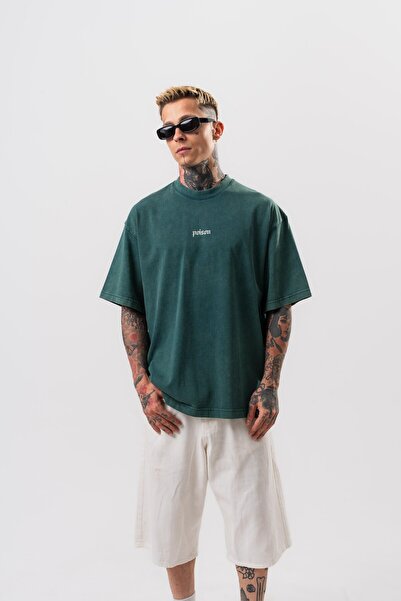 OEM تي شيرت كبير الحجم قابل للغسل بطبعة ثعبان من Essenza باللون الأخضر