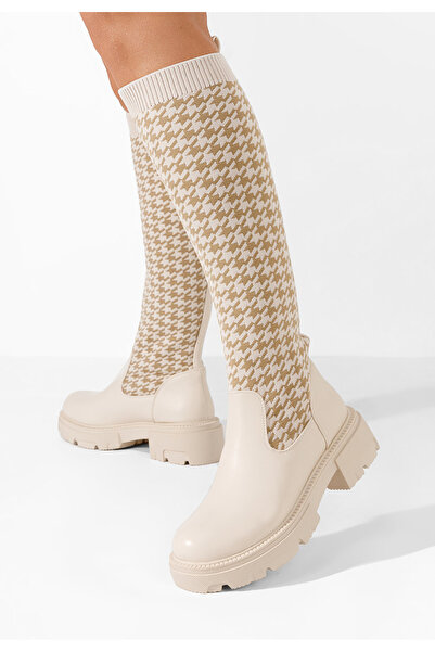 B T Shoes Γυναικείες Μπότες κάλτσα Lolna μπεζ