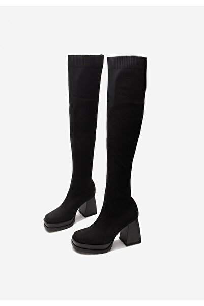 B T Shoes Černé vysoké kozačky na podpatku Zalea