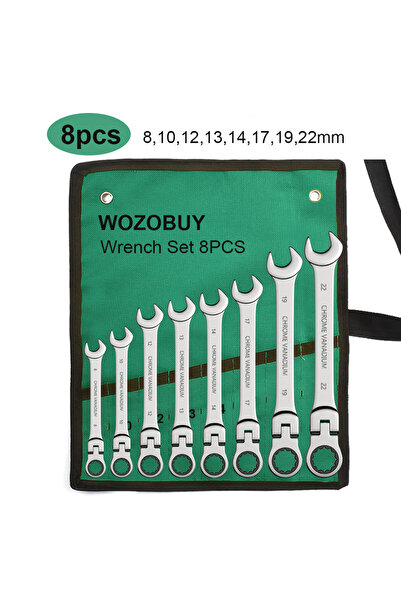 Choice5 مجموعة مفاتيح ربط بسقاطة مكونة من 8 قطع (8-22 مم) مع حلقة تروس، طقم م...