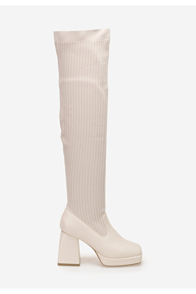 B T Shoes Béžové vysoké kozačky Amarilla