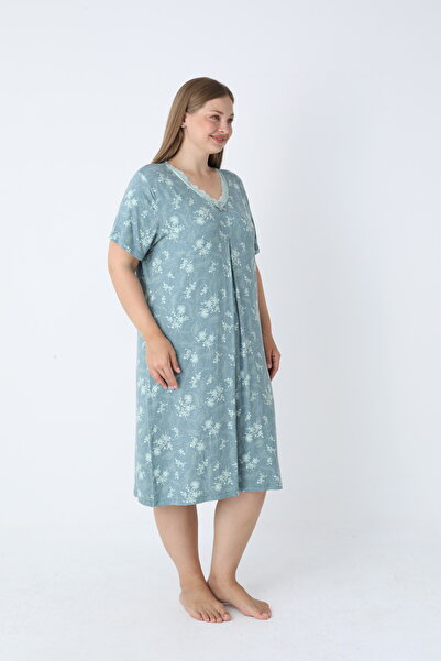 Cotpark Women's Plus Size Viscose Elastane Fabric Lace Detailed Nightgown 12173