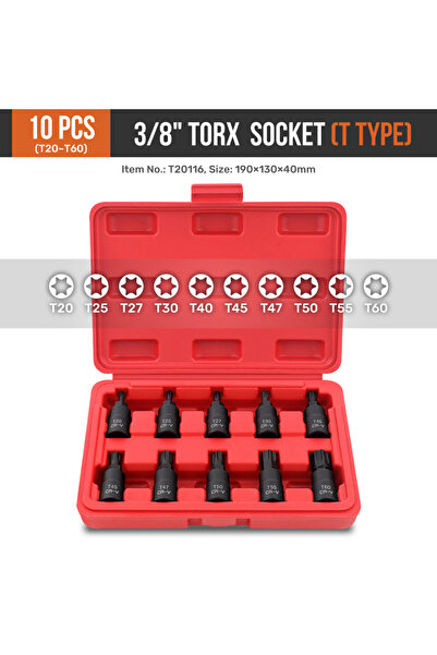Choice T20-T60 Hi-Spec 10PC 3/8" Drive Socket Set H3-14/T20-60/M4-16 with Red...