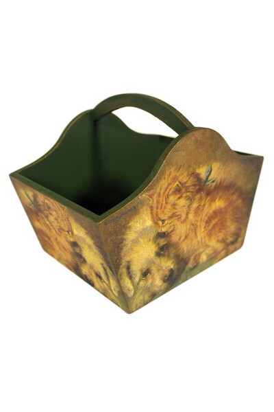 Kumiko Art Cos depozitare handmade, decorat cu pisicuta si catelus, 17,5x12,5...