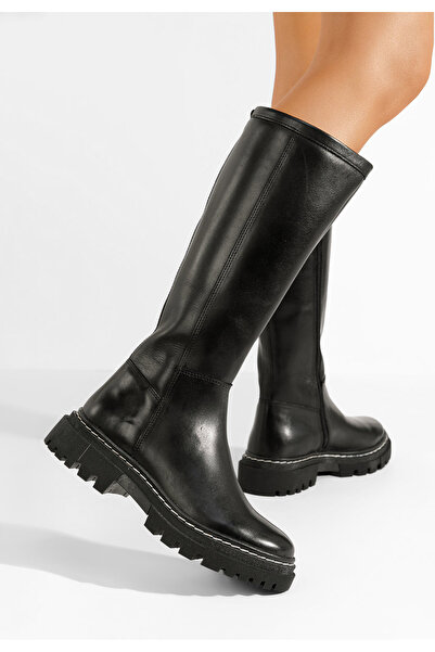 B T Shoes Γυναικειες δερματινες μποτες Manisse Μαύρα