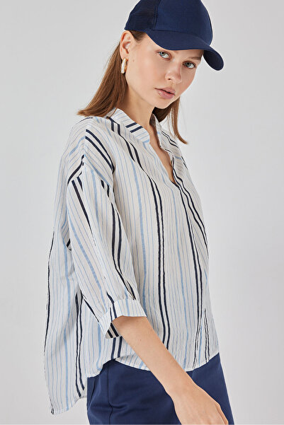 Bigdart Women's Striped Oversize Blouse 967 - Light Blue