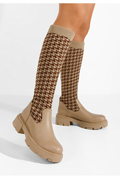 B T Shoes Khaki dámské ponožkové kozačky Lolna