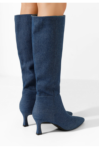 B T Shoes Denim kozačky na jehlovém podpatku Verka