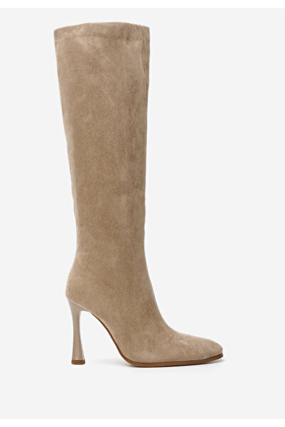 B T Shoes Béžové kozačky na jehlovém podpatku Glynda