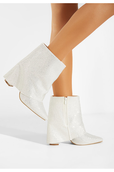 B T Shoes Μποτάκια με τακούνι λευκά Domina