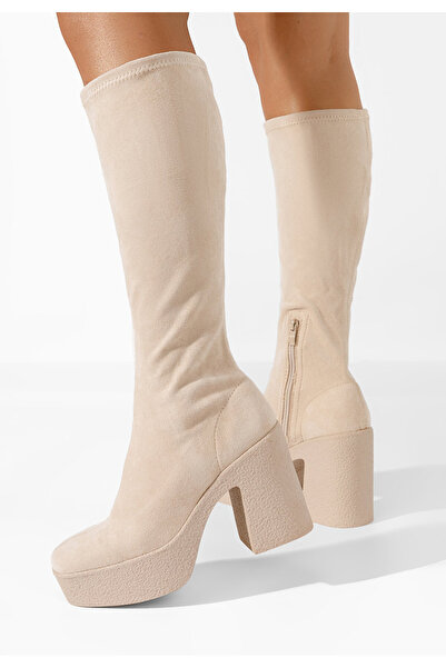 B T Shoes Cizme cu toc gros Minella bej