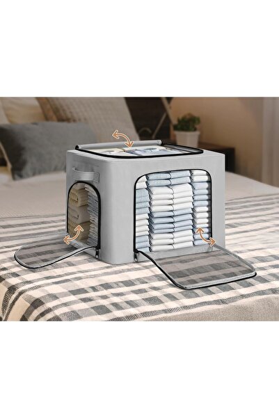 Flippy Storage Box, Flippy, with 3 Windows with Two-Way Zipper, Waterproof, 38L, 42 x 30 x 30 cm, Grey