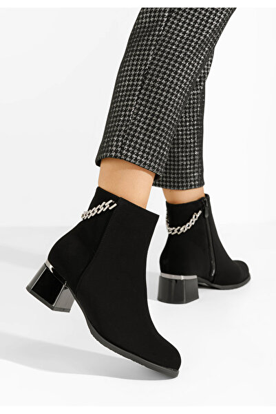 B T Shoes Μποτάκια με χοντρό τακούνι Kailena Μαύρα