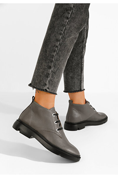 B T Shoes Γυναικεία δερμάτινα μποτάκια Isara γκρι