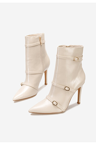 B T Shoes Béžové kotníkové boty na vysokém podpatku Laurette