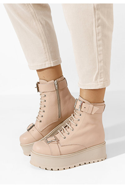 B T Shoes Růžové kožené kotníkové boty Astrid