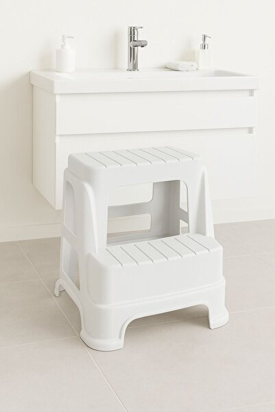 Bayev Merdivo Beyaz 2 Katlı Basamak Merdiven Tabure - Lavabo Önü Çocuk Ve Mut...