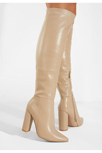 B T Shoes Khaki vysoké kozačky Cailla