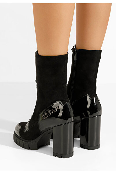 B T Shoes Μποτάκια με χοντρό τακούνι Anahi V2 Μαύρα