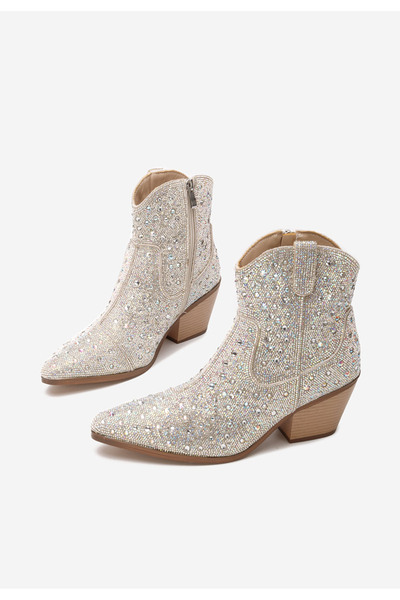 B T Shoes Stribrné kotníkové boty cowboy Hisako