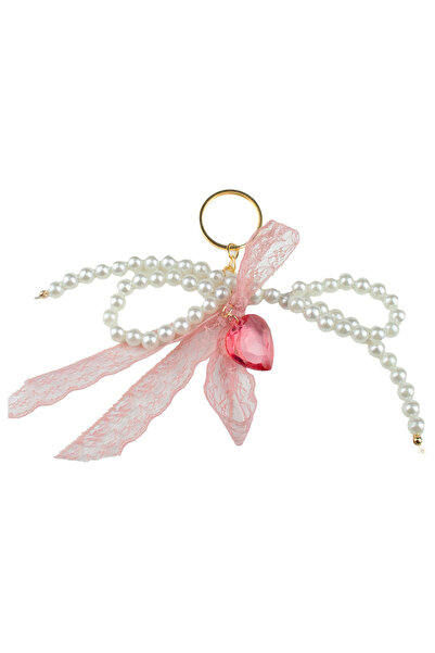 Liveyn Design Breloc cu mărgele de perle cu detaliu inimă roz
