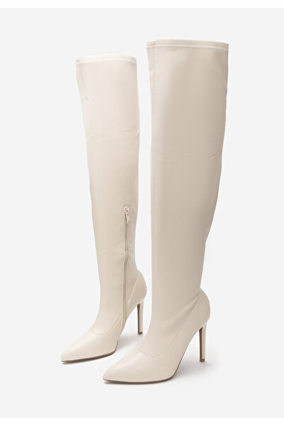 B T Shoes Béžové kozačky nad koleno Junta