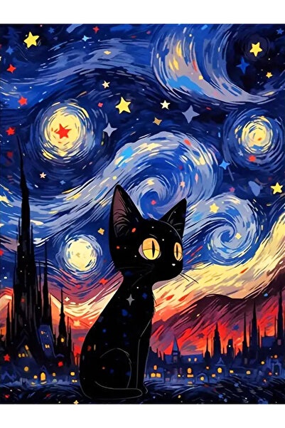 Choice Full Round 30x40cm XE7-108 HUACAN Diamond Painting Kit Cat Starry Sky Nightscape Full Round Diamond