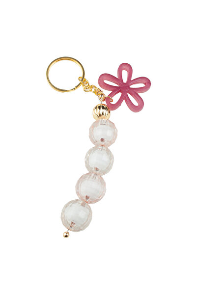 Liveyn Design سلسلة مفاتيح مطرزة بالكريستال مع تفاصيل زهرة وردية