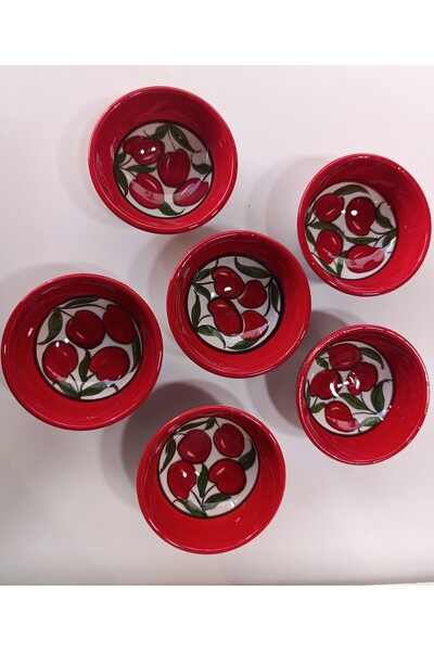shop Handmade 8 cm Set of 6 Cherry Patterned Sauce Bowls, Snack Bowls, Jam Bowls, Ceramic Bowls