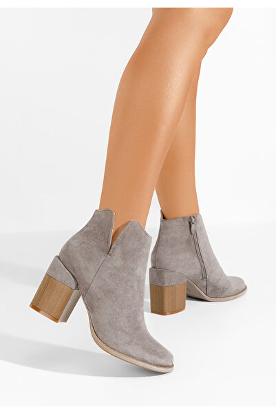 B T Shoes Μποτάκια με χοντρό τακούνι Paletia γκρι