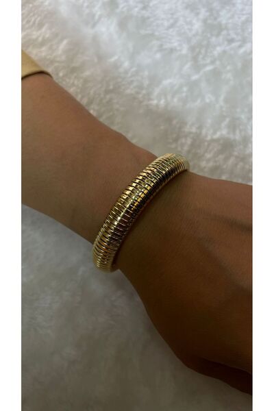 BLACK سوار من الفولاذ ذو لون ذهبي مع زخارف زنبركية