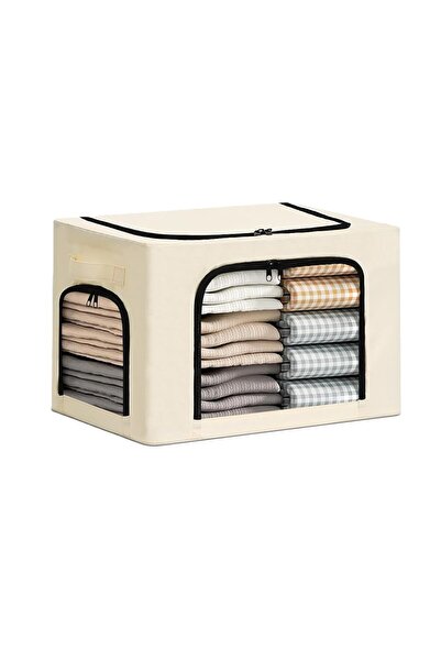 Flippy Storage Box, Flippy, with 3 Windows with Two-Way Zipper, Waterproof, 38L, 42 x 30 x 30 cm, Beige