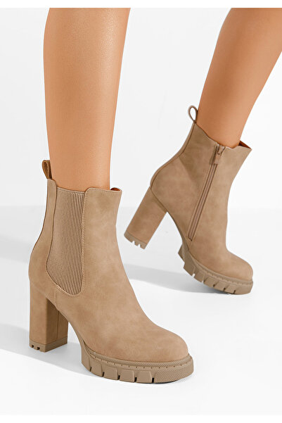 B T Shoes Botine cu toc gros Veloria kaki