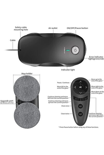 Tosima W2 3800PA window cleaning robot, water sprayer, with 12 cloths (6 pairs), black