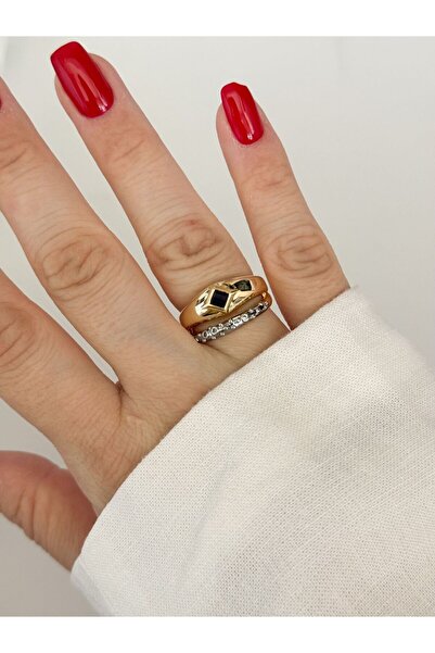 CHARMLUCKY خاتم من حجر أزرق مكون من قطعتين