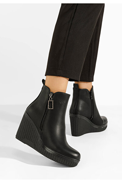 B T Shoes Μποτακια πλατφορμεσ Pricila Μαύρα