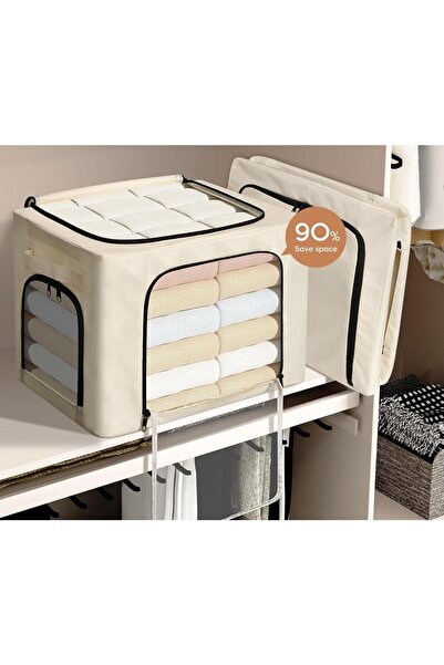 Flippy Storage Box with 3 Windows and Two-Way Zipper, Steel Frame, Waterproof, 38L, 42 x 30 x 30 cm,