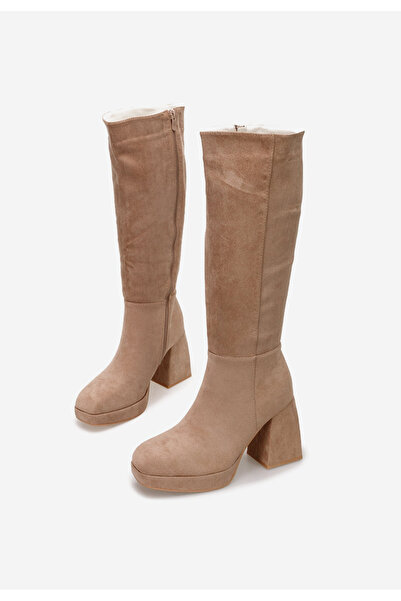 B T Shoes Khaki kozačky na podpatku Acanora