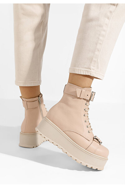 B T Shoes Růžové kožené kotníkové boty Astrid