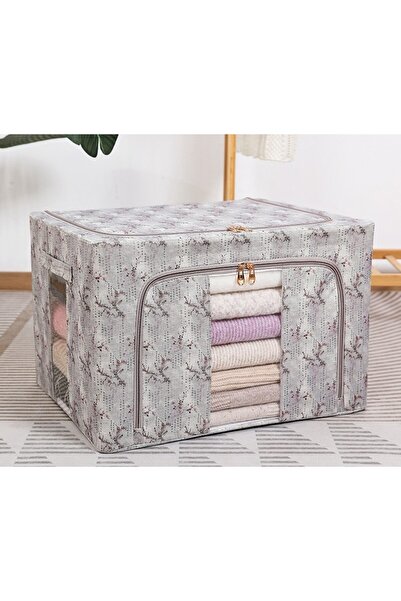 Flippy Storage Box, Flippy, 66L, Textile, 50 x 40 x 33 cm, for Clothes and Underwear, Spring Flowers, Gray