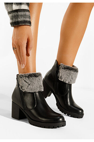 B T Shoes Botine cu toc gros negre Valla