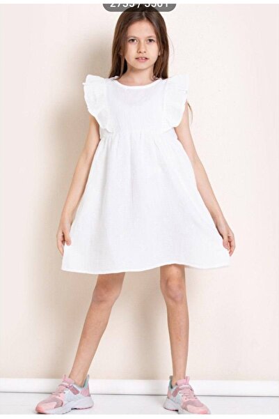pop fashion girls POPFASHİON KIZ ÇOCUK KELEBEK DESENLİ MÜSLİN ELBİSE
