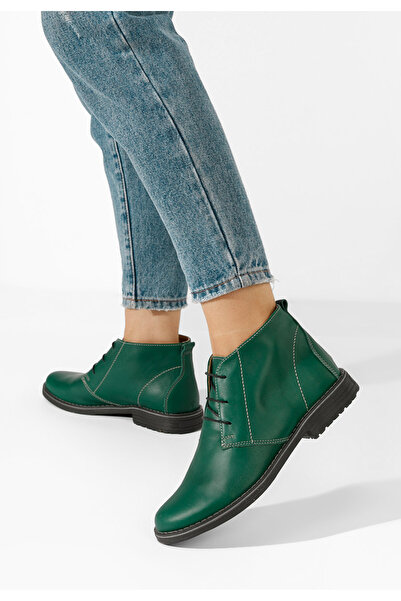 B T Shoes Γυναικεία δερμάτινα μποτάκια Kalisa πρασινο