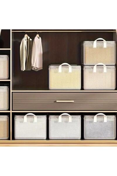 Flippy Storage Box Basket Type Flippy, Transparent Textile Material, Foldable, 47x28x20 cm, 35L, Metal Fram